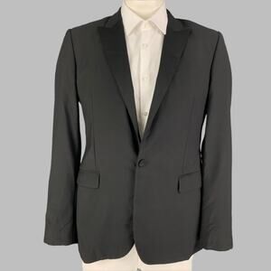 CALVIN KLEIN COLLECTION Size 41 Black Wool Tuxedo Sport Coat